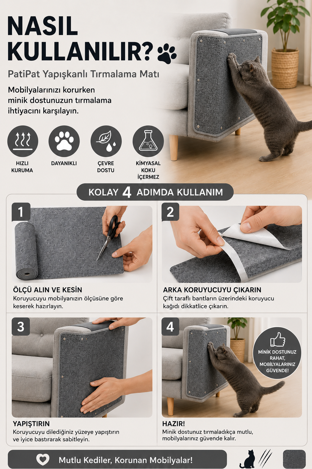 Patipat Yapışkanlı Tırmalama Matı